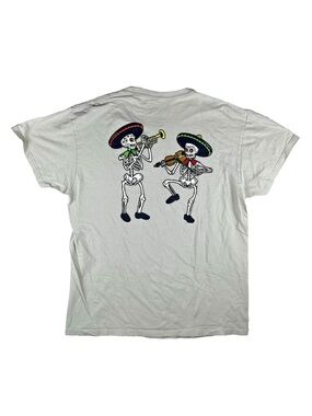 Bowery Large Beige Tshirt Skeletons Mariachi Band Sombrero Dios De Los Muertos